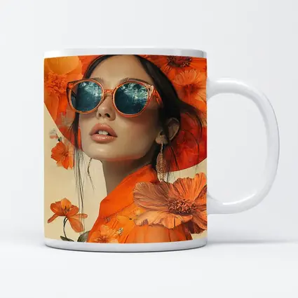 Fashion Woman Orange Hat Floral Collage