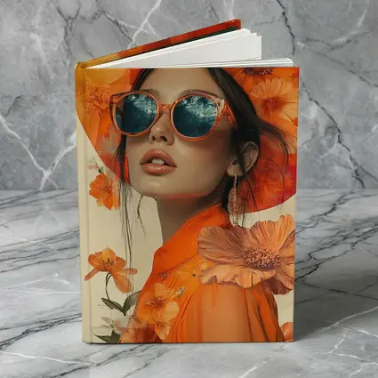 Fashion Woman Orange Hat Floral Collage