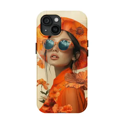 Fashion Woman Orange Hat Floral Collage