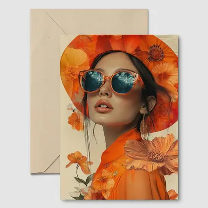 Fashion Woman Orange Hat Floral Collage