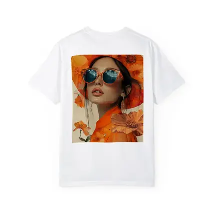 Fashion Woman Orange Hat Floral Collage