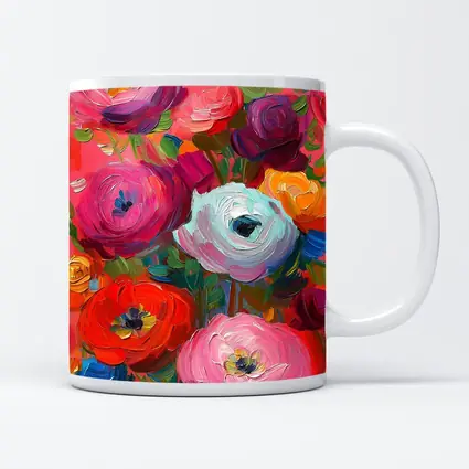 Bold Ranunculus Bouquet Oil Paint Pink Background