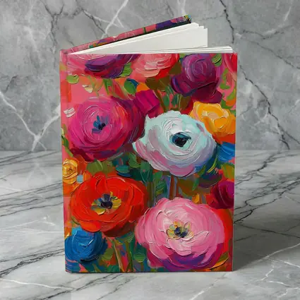 Bold Ranunculus Bouquet Oil Paint Pink Background