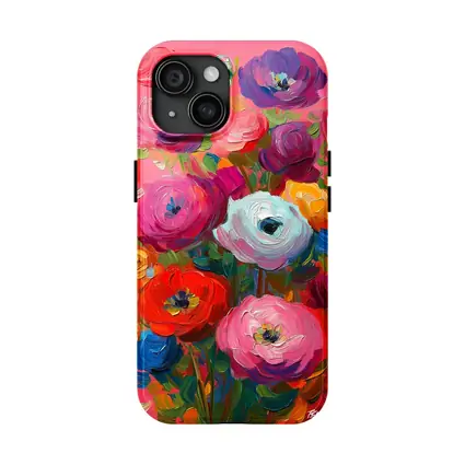 Bold Ranunculus Bouquet Oil Paint Pink Background