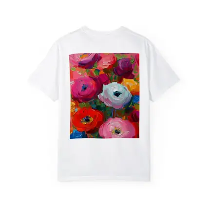 Bold Ranunculus Bouquet Oil Paint Pink Background