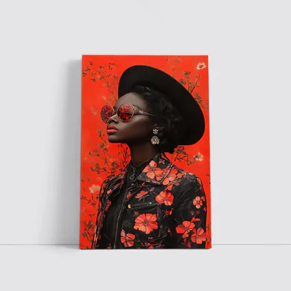 Black Woman Red Floral Fashion Portrait Art