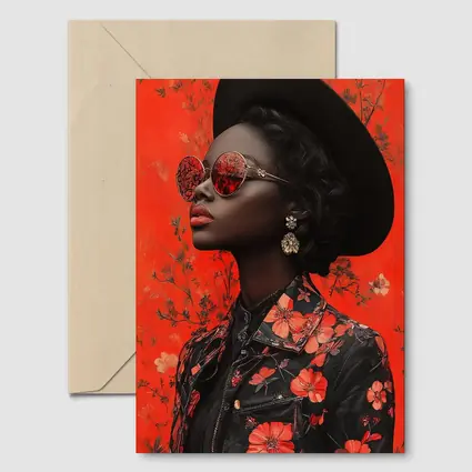 Black Woman Red Floral Fashion Portrait Art