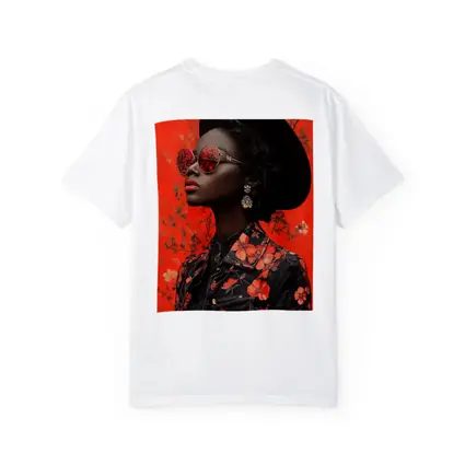 Black Woman Red Floral Fashion Portrait Art