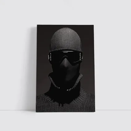 Masked Figure Ski Goggles Dark Background