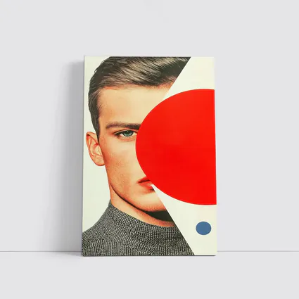 Man Portrait Red Circle Geometric Collage Art