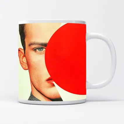 Man Portrait Red Circle Geometric Collage Art