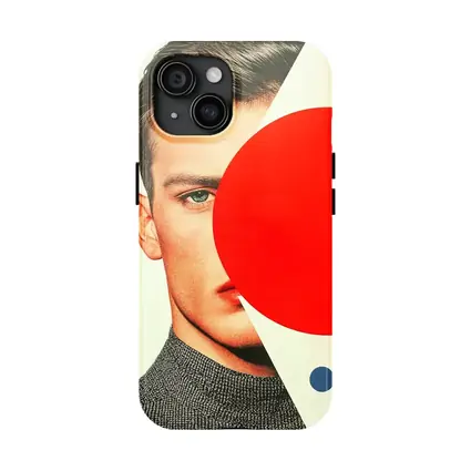 Man Portrait Red Circle Geometric Collage Art