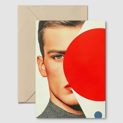 Man Portrait Red Circle Geometric Collage Art
