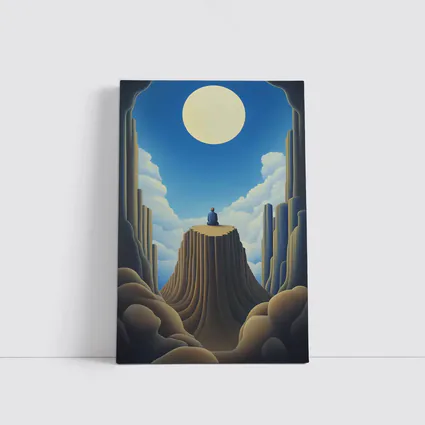 Solitary Figure Meditating on Rocky Cliff