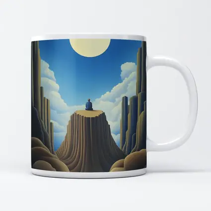 Solitary Figure Meditating on Rocky Cliff