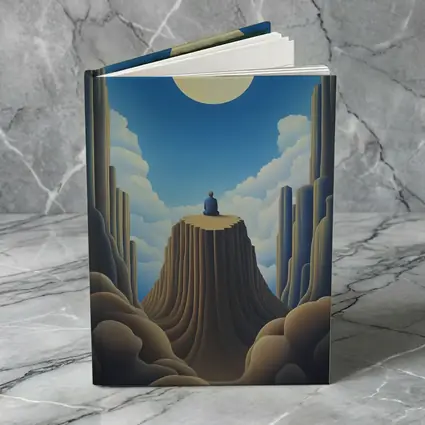 Solitary Figure Meditating on Rocky Cliff