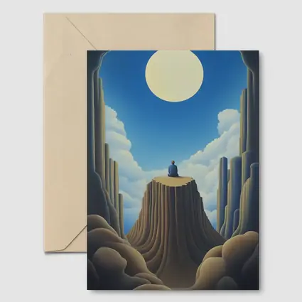 Solitary Figure Meditating on Rocky Cliff