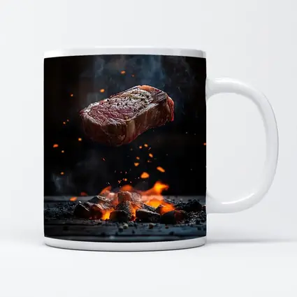 Grilled Steak Flying Over Fire Embers