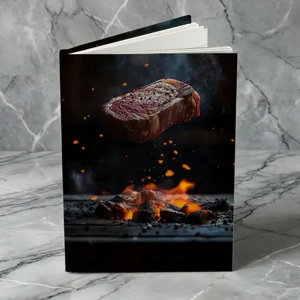 Grilled Steak Flying Over Fire Embers