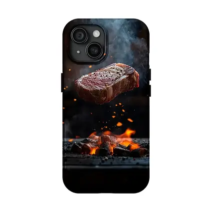 Grilled Steak Flying Over Fire Embers