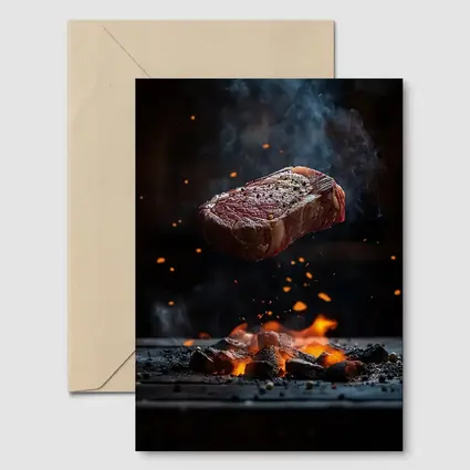 Grilled Steak Flying Over Fire Embers