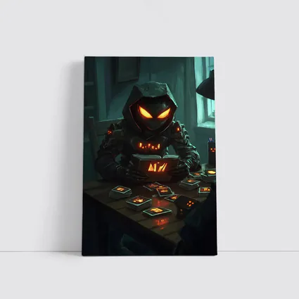 Dark Hooded Figure Glowing Eyes Card Game