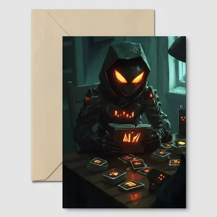 Dark Hooded Figure Glowing Eyes Card Game