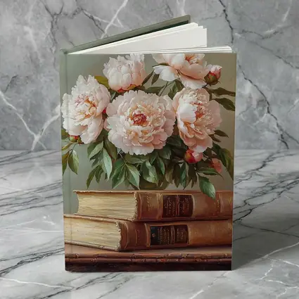 Pink Peonies Still Life With Vintage Books