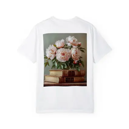 Pink Peonies Still Life With Vintage Books