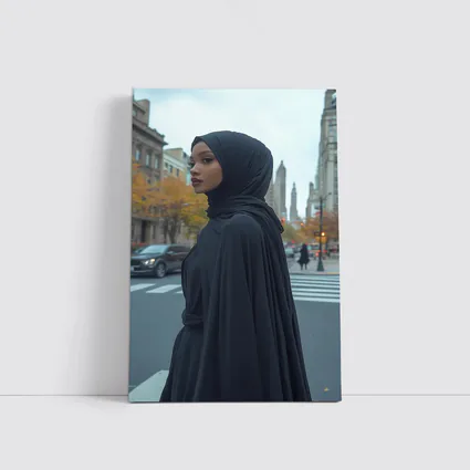Woman Black Hijab Abaya City Street