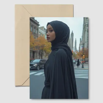 Woman Black Hijab Abaya City Street