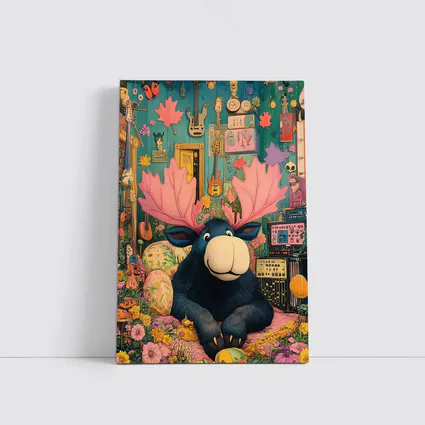 Cartoon Moose Pink Antlers Colorful Music Room