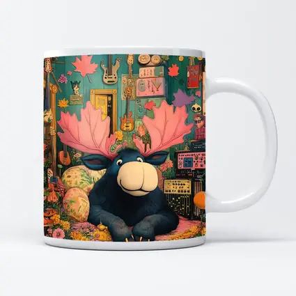 Cartoon Moose Pink Antlers Colorful Music Room