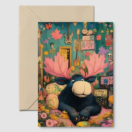 Cartoon Moose Pink Antlers Colorful Music Room