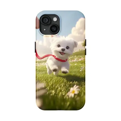 White Maltese Puppy Running Green Field