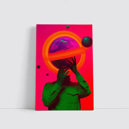 Neon Planet Man Surreal Pop Art