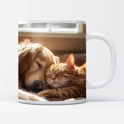 Golden Retriever and Orange Tabby Cat Sleeping