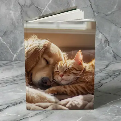 Golden Retriever and Orange Tabby Cat Sleeping