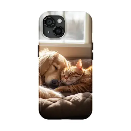 Golden Retriever and Orange Tabby Cat Sleeping
