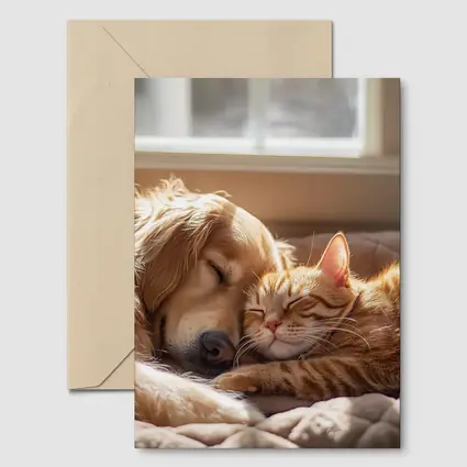 Golden Retriever and Orange Tabby Cat Sleeping