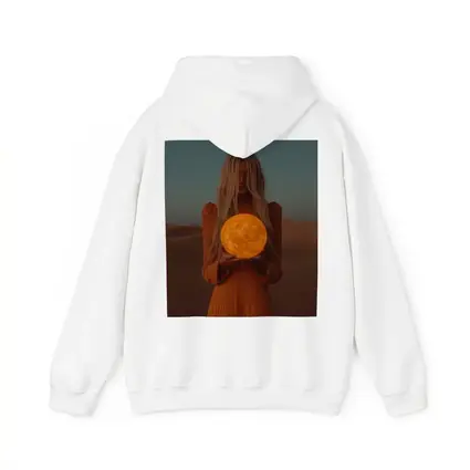 Woman Holding Moon Desert Dusk Scene