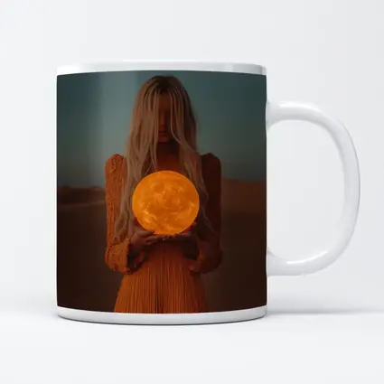 Woman Holding Moon Desert Dusk Scene