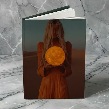 Woman Holding Moon Desert Dusk Scene