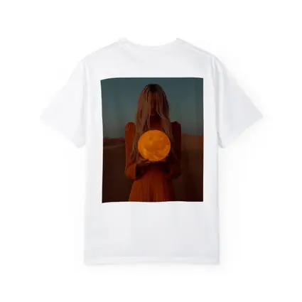 Woman Holding Moon Desert Dusk Scene