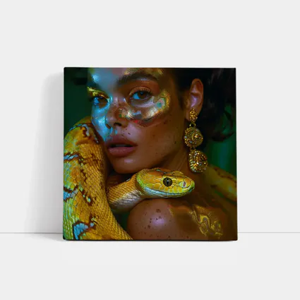 Woman With Yellow Snake Body Paint Art