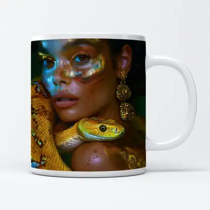 Woman With Yellow Snake Body Paint Art