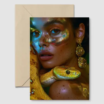 Woman With Yellow Snake Body Paint Art