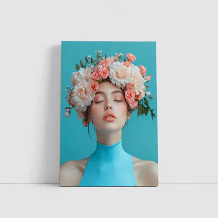 Woman Flower Crown Blue Background Portrait