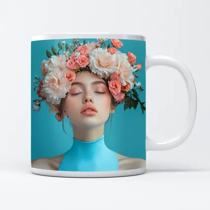 Woman Flower Crown Blue Background Portrait