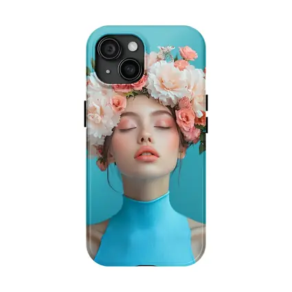 Woman Flower Crown Blue Background Portrait